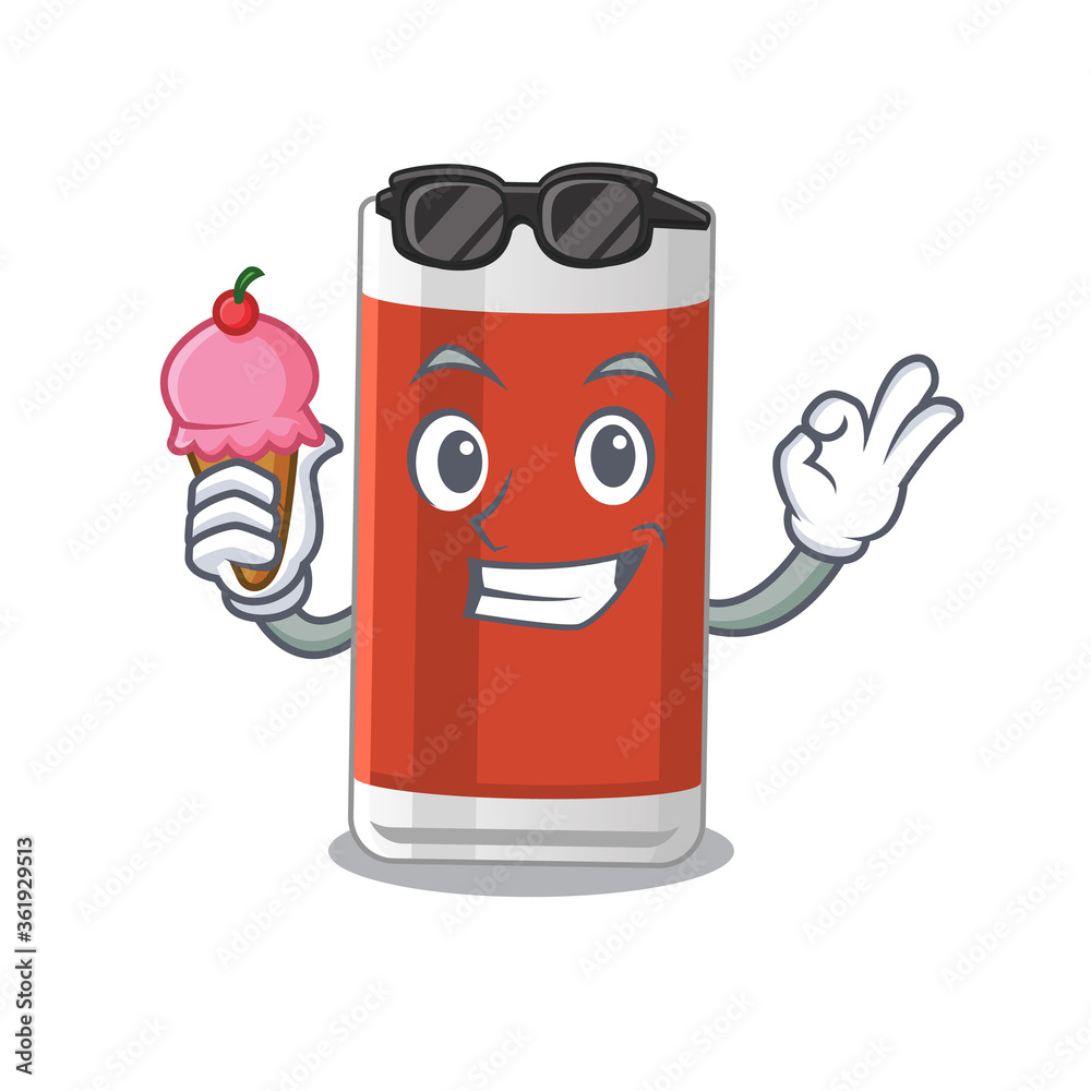 A Caricature design concept of glass of apple juice with cone ice cream A Caricature design concept of glass of apple juice with cone ice cream