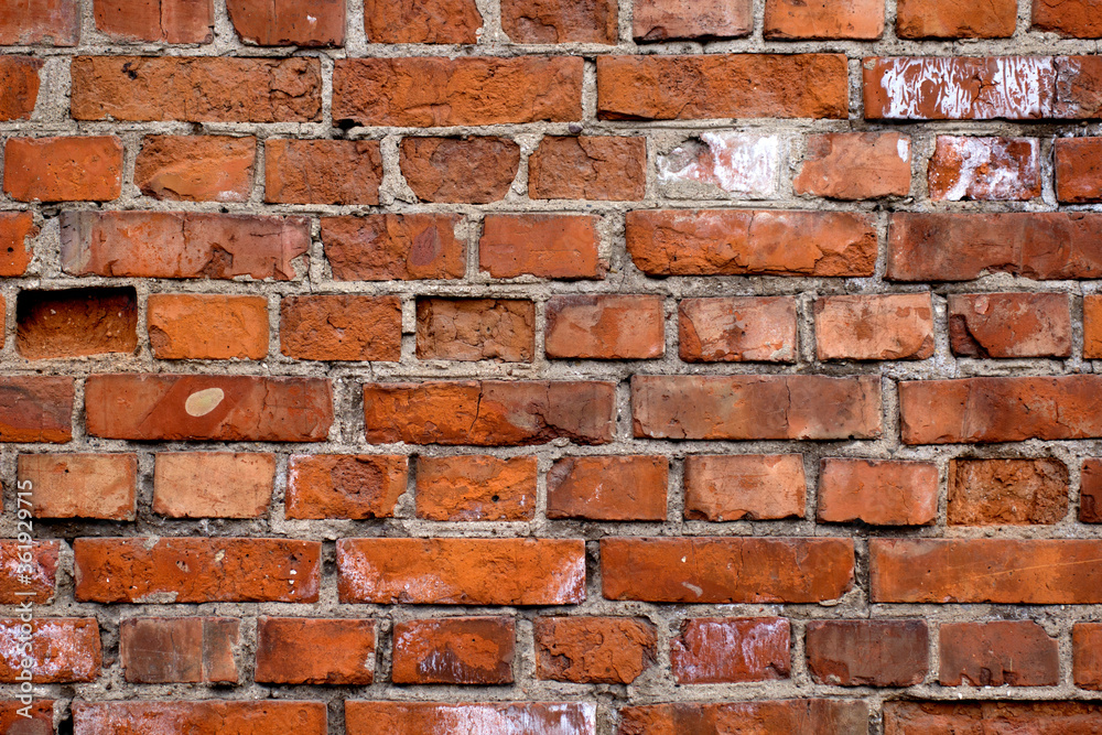 Obraz premium Empty Vintage Red Brick Wall Texture. Building Facade With Scratch Damage