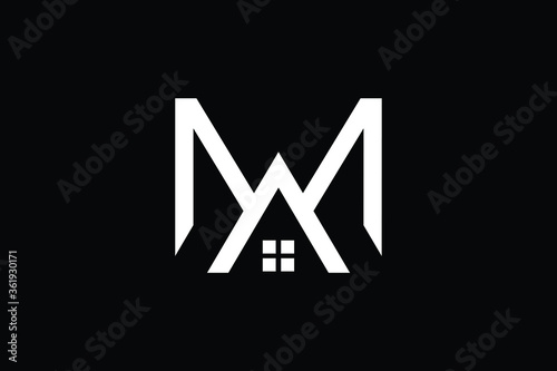 Logo design of M MM in vector for construction, home, real estate, building, property. Minimal awesome trendy professional logo design template on black background.
