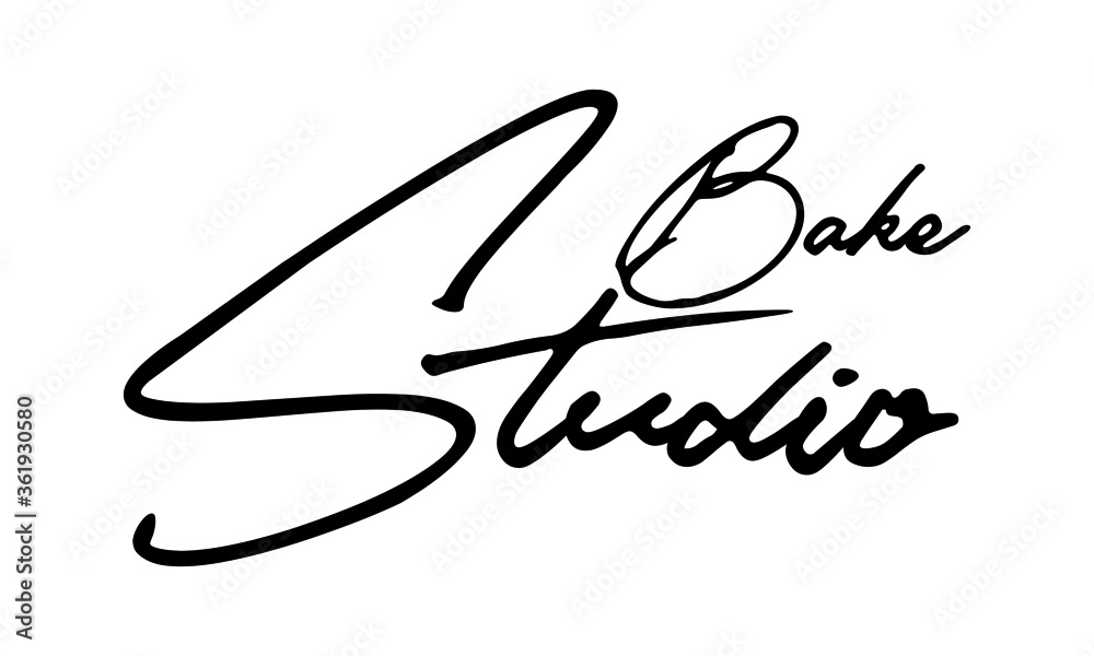 Fototapeta premium Bake Studio Handwritten Font Calligraphy Black Color Text on White Background