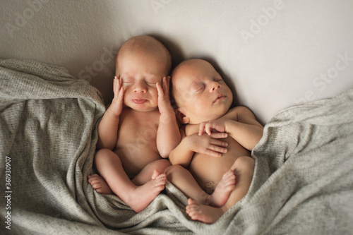 IVF results: The twins embrace. newborn babies sleep together