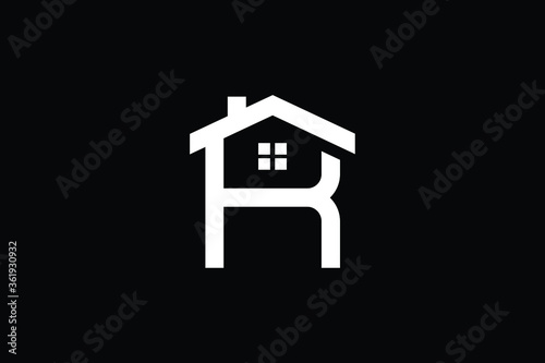 Logo design of R RR in vector for construction, home, real estate, building, property. Minimal awesome trendy professional logo design template on black background.
