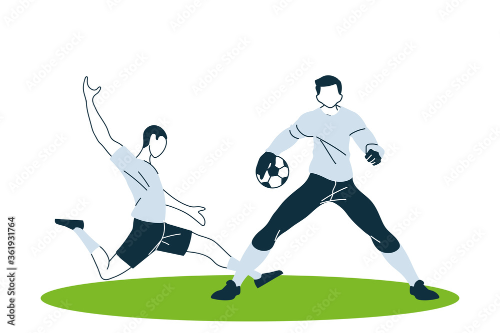 Soccer players men with ball vector design