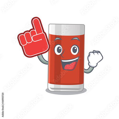 Glass of apple juice in cartoon picture design with Foam finger