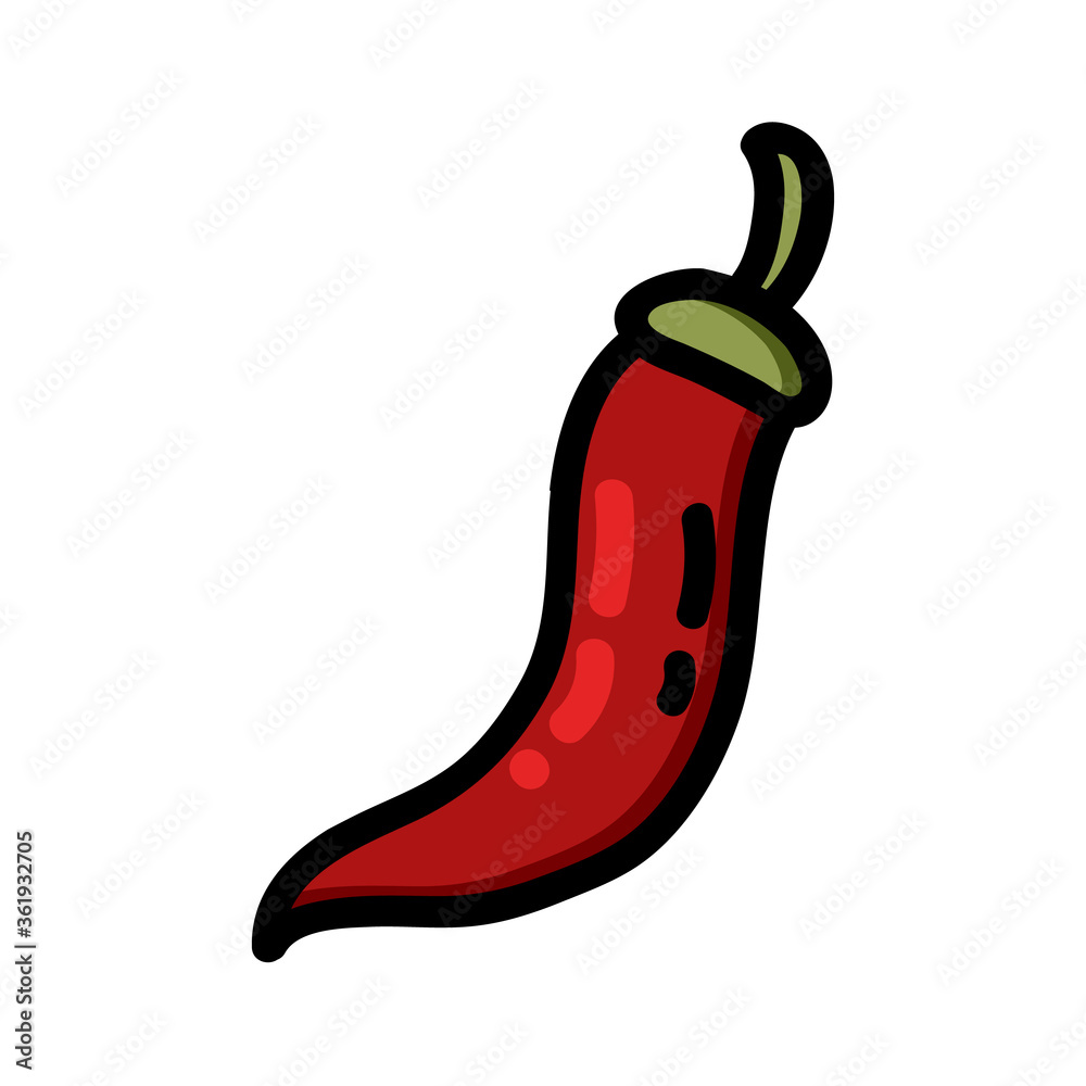 Red chili pepper flat outlined icon. Vector vegetable logo isolated on white background. Vegan food symbol, media glyph for web Red chili pepper flat outlined icon. Vector vegetable logo isolated on white background. Vegan food symbol, media glyph for web