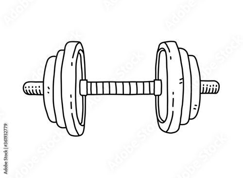 Barbell doodle, hand drawn vector doodle illustration of a barbell for fitness and strength exercise