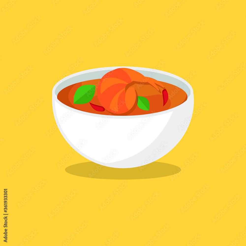 Thai shrimp soup - Tom yum Kung, top view, vector Thai shrimp soup - Tom yum Kung, top view, vector