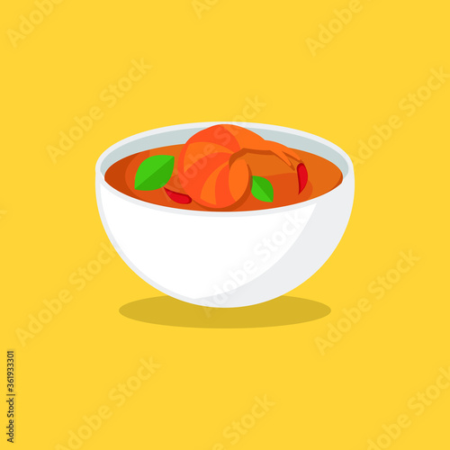 Thai shrimp soup - Tom yum Kung, top view, vector