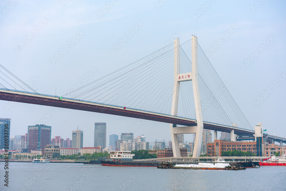 Nanpu Bridge, one of the biggest bridge over Huangpu River, in Shanghai, China.