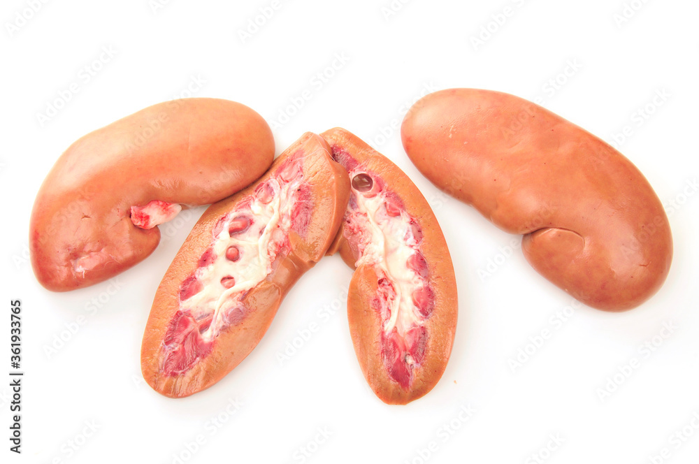 Pig kidney on a white background Pig kidney on a white background