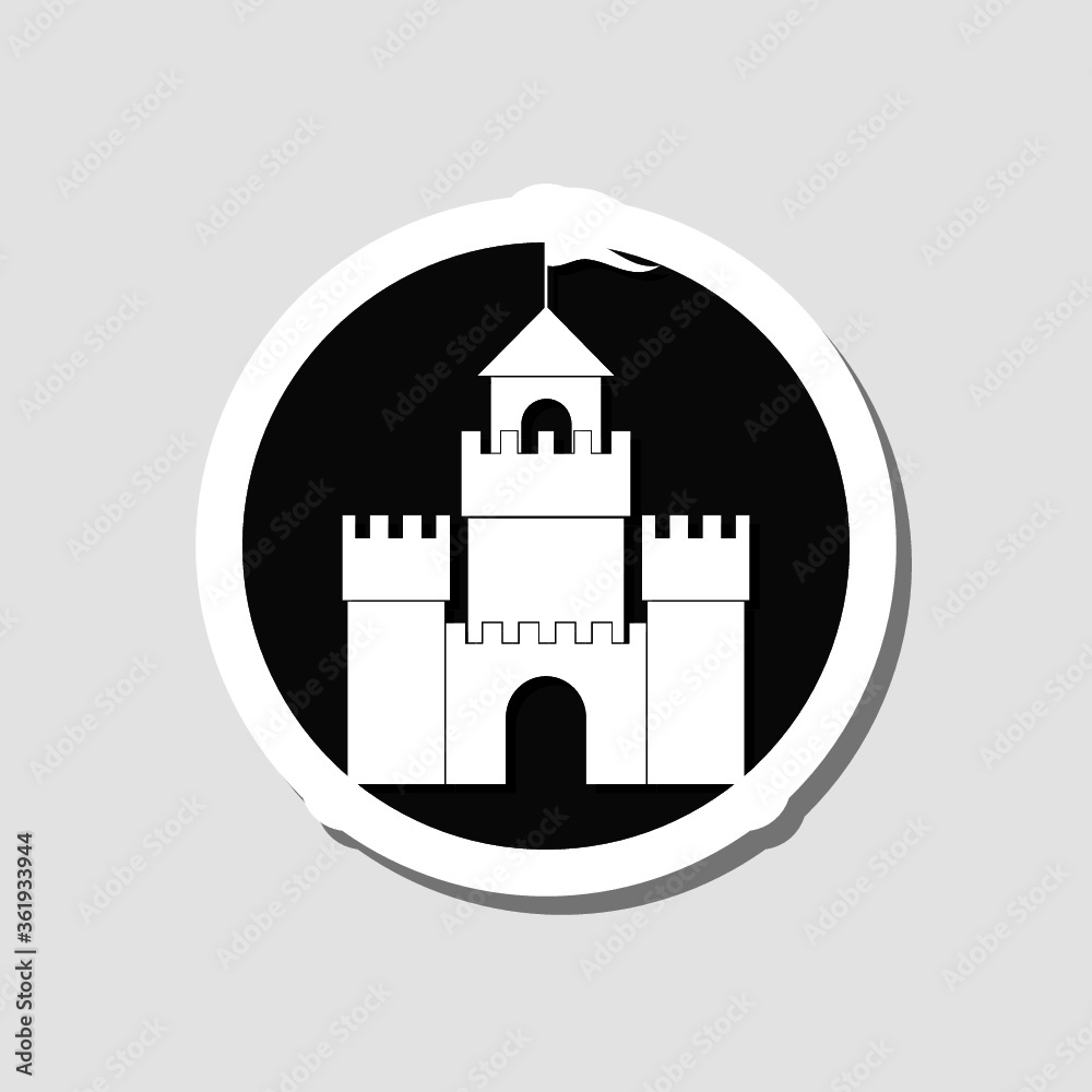 Castle sticker icon isolated on gray background