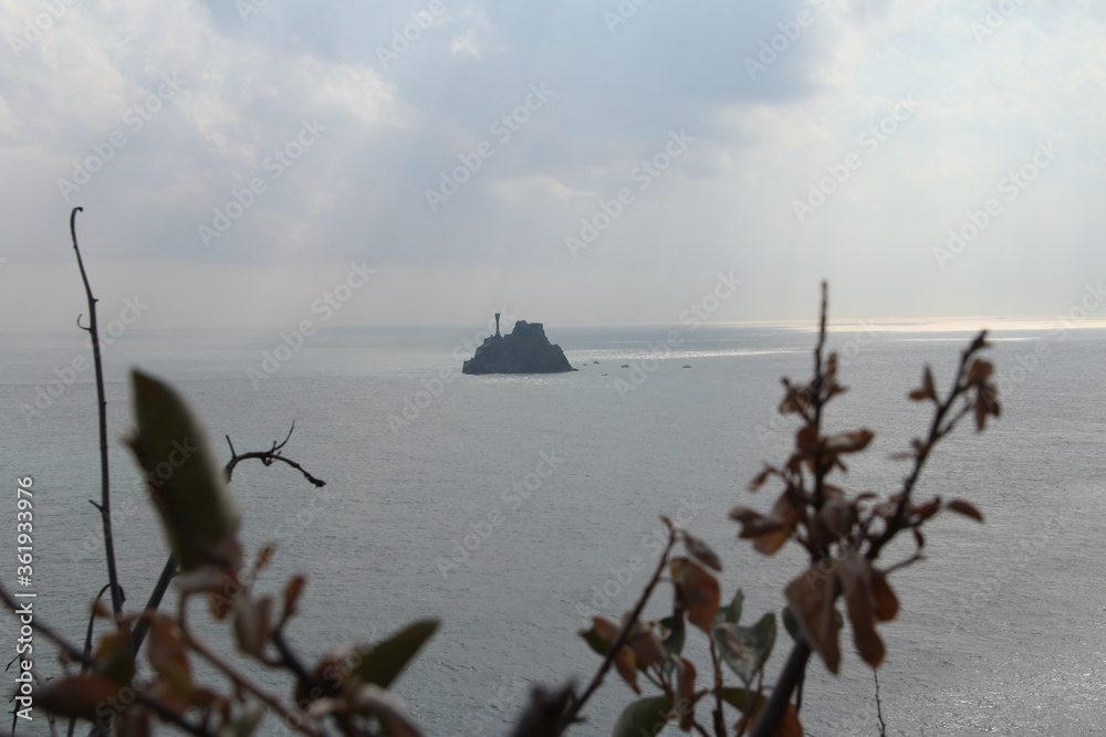 Tea Kettle Island with the blur grass as foreground at Taejongdae recreational park in Busan, South Korea