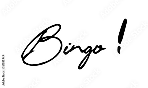 Bingo! Handwritten Font Calligraphy Black Color Text on White Background