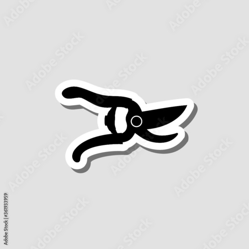 Classic garden shears sticker icon isolated on gray background