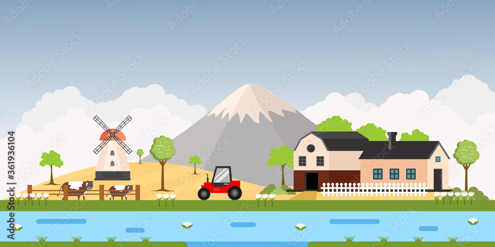 Village flat vector set design, concept of urban farm and agriculture ...