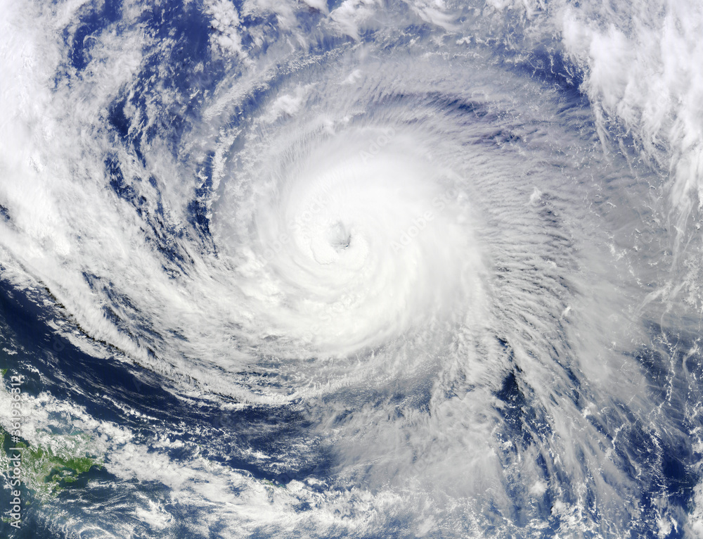 Naklejka Satellite view. Hurricane over the Atlantics close to the US coast . Elements of this image furnished by NASA.