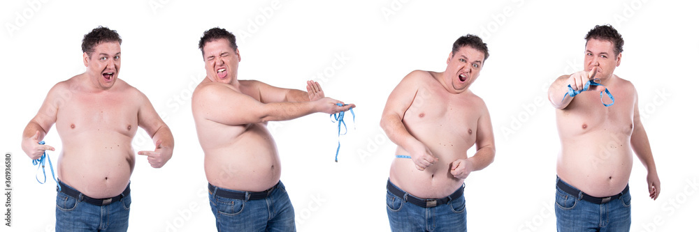 Diet and healthy lifestyle. Funny fat man. Diet and healthy lifestyle. Funny fat man.