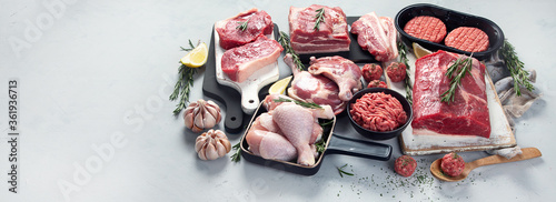 Assortment of raw meats photo