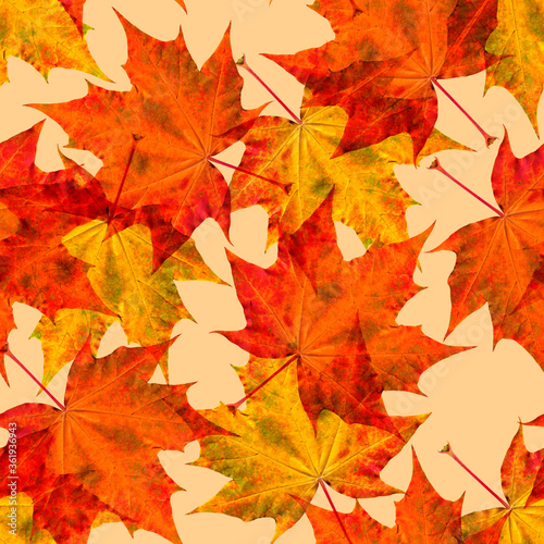 Autumn golden yellow background with maple leaves seamless pattern