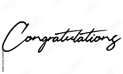 Congratulation Handwritten Font Calligraphy Black Color Text 
on White Background