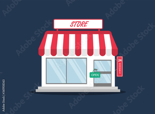 Shop in flat style. Store, minimarket. Vector flat icon.