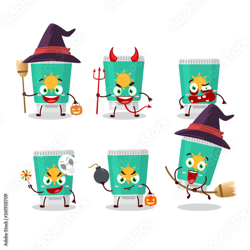 Halloween expression emoticons with cartoon character of sunblock