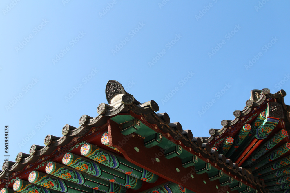 Traditional Korean ceramic roof tile with dragon image on Seokguram Grotto, Gyeong-ju, South Korea