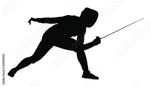 Woman fencing player portrait vector silhouette isolated on white background. Fencing competition event. Sword fighting. Fence battle.