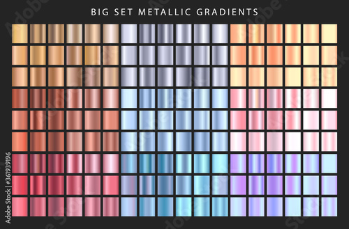 Big set metallic gradients. Collection of gradient colors. Different metal gradients. Vector