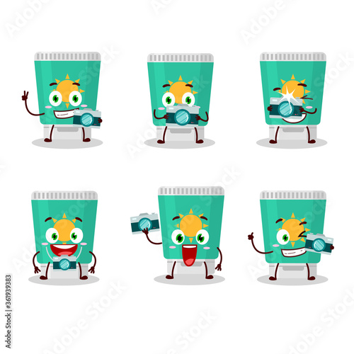 Photographer profession emoticon with sunblock cartoon character