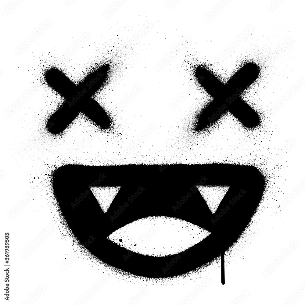 graffiti smiling crazy icon sprayed in black over white graffiti smiling crazy icon sprayed in black over white