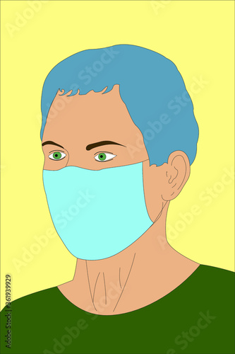 Masked guy. Medical mask. Against the virus. Protection. Vector