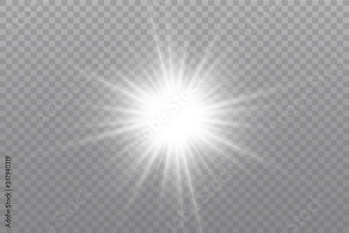 Glow isolated white transparent light effect set  lens flare  explosion  glitter  line  sun flash  spark and stars.