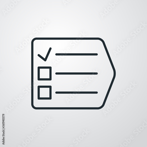 Concepto formulario. Icono plano lineal test en flecha en fondo gris