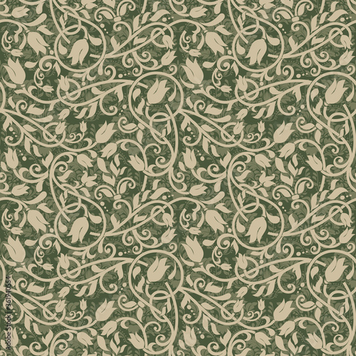 Seamless damask wallpaper. Seamless vintage pattern in Victorian style . Hand drawn floral pattern. Vector illustration	
