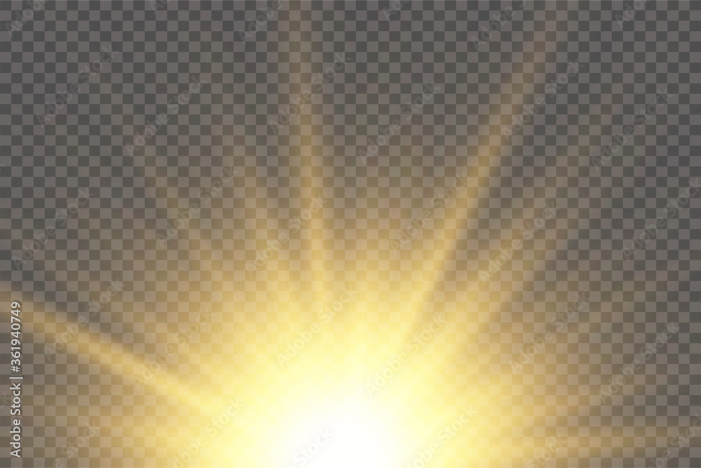 Obraz premium Glow isolated white transparent light effect set, lens flare, explosion, glitter, line, sun flash, spark and stars.