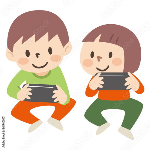 ゲームをする子供のイラストレーション