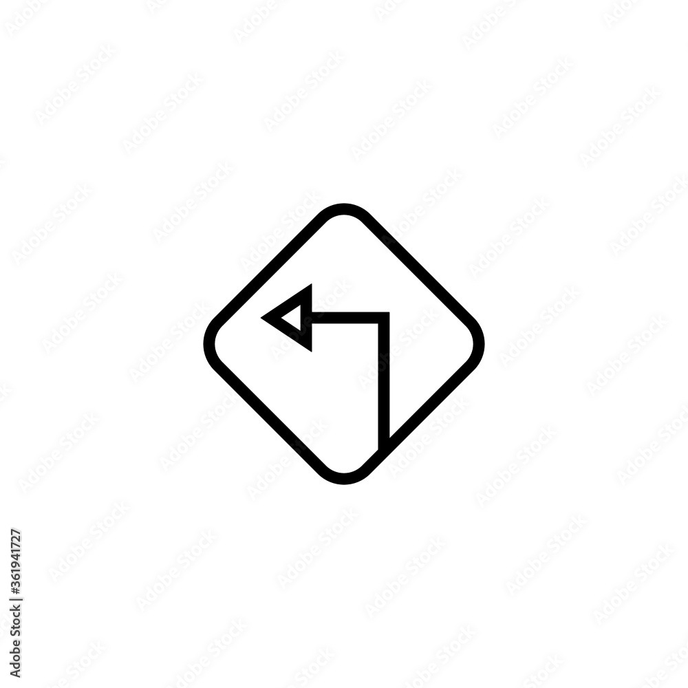 Left intersection vector icon in black line style icon, style isolated on white background Left intersection vector icon in black line style icon, style isolated on white background