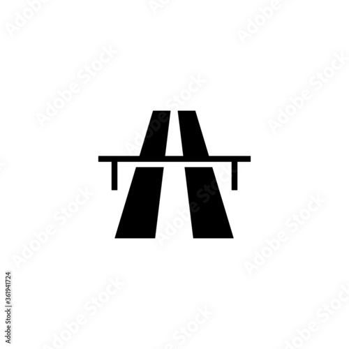 Highway vector icon in black flat glyph, filled style isolated on white background