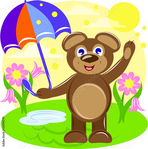 Bear goes down the street enjoying the sun. After the rain.