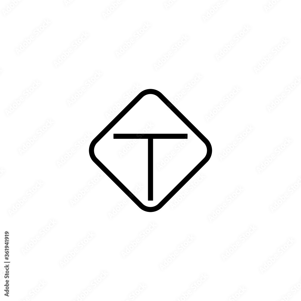 T road intersection vector icon in black line style icon, style isolated on white background T road intersection vector icon in black line style icon, style isolated on white background