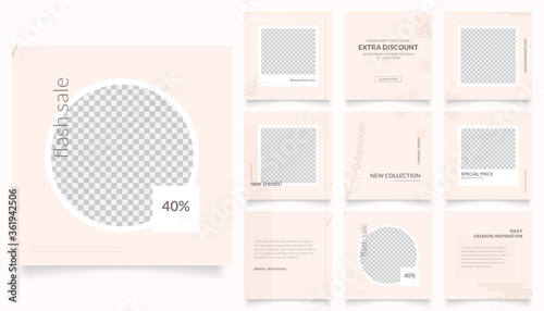social media template banner fashion sale promotion. fully editable instagram and facebook square post frame puzzle organic sale poster. brown color vector background