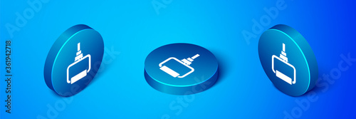 Isometric TPX loop training equipment icon isolated on blue background. Sport equipment. Blue circle button. Vector Illustration.
