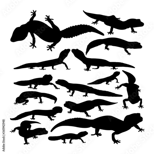 Leopard gecko animal silhouettes. Good use for symbol, logo, mascot, sign, or any design you want.