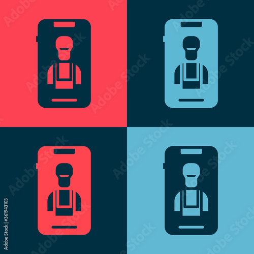 Pop art Online car services icon isolated on color background. Car service and repair parts. Vector Illustration.