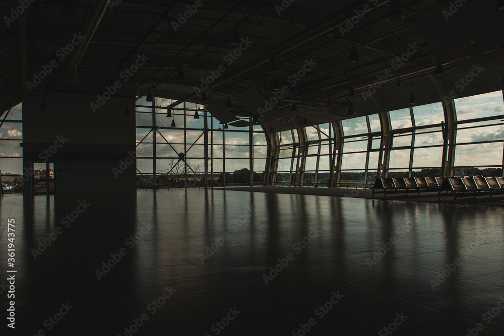 Empty waiting hall in airport in Copenhagen, Denmark