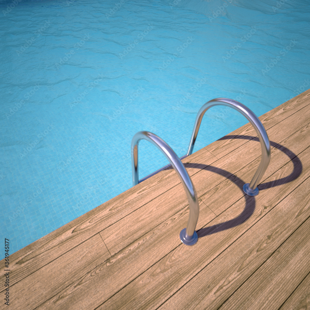 Pool with wooden deck