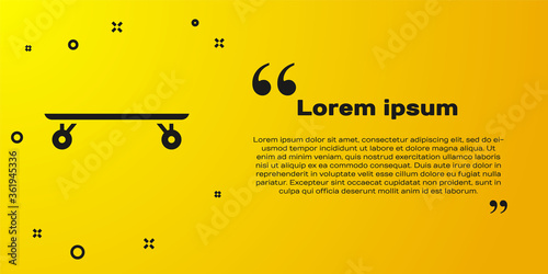 Black Longboard or skateboard cruiser icon isolated on yellow background. Extreme sport. Sport equipment. Vector Illustration.