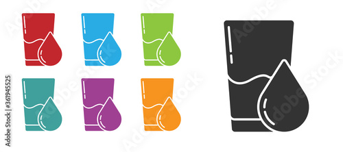 Black Glass with water icon isolated on white background. Soda glass. Set icons colorful. Vector Illustration.