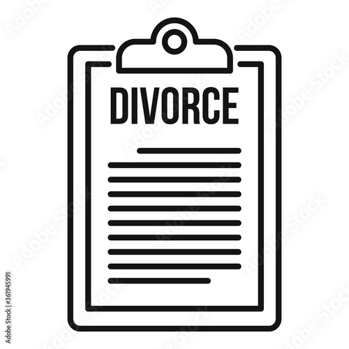 Divorce clipboard icon. Outline divorce clipboard vector icon for web design isolated on white background
